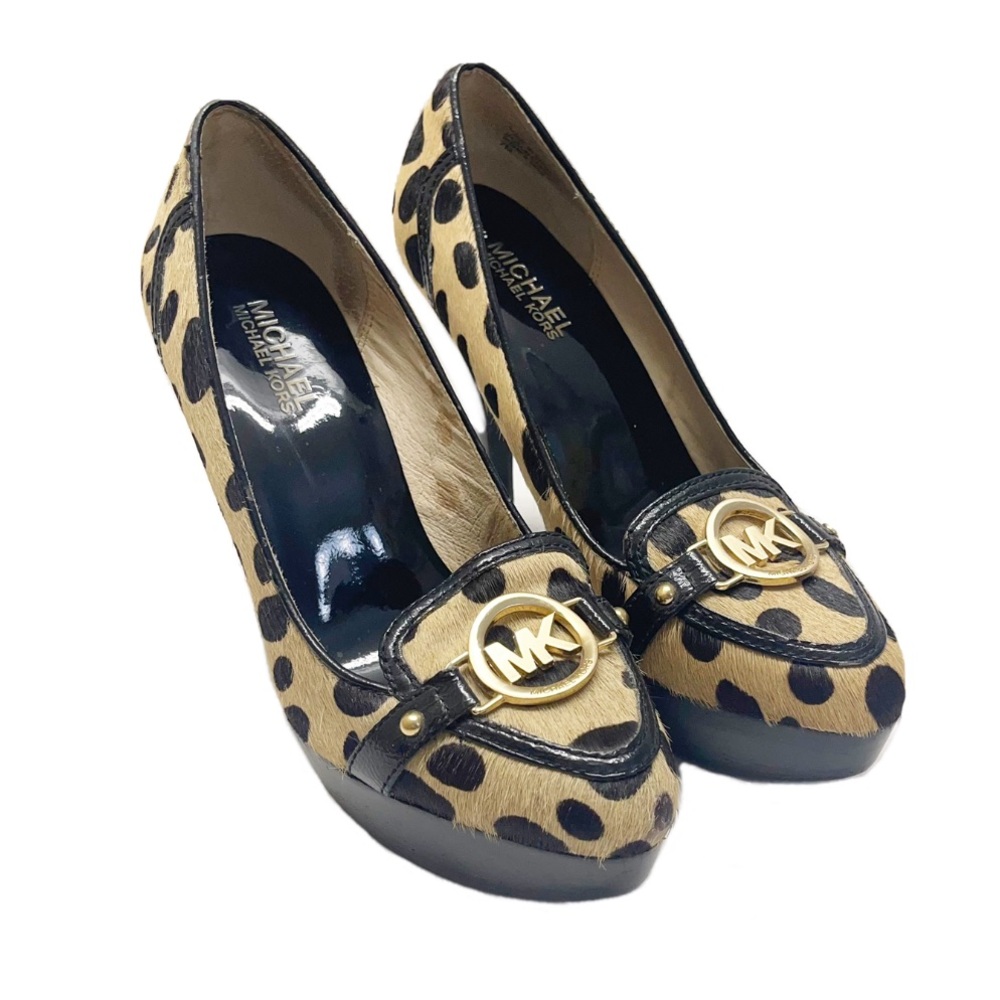Michael Kors Hair Calf Animal Print Platform Heeled Shoes Slip On Sz 7